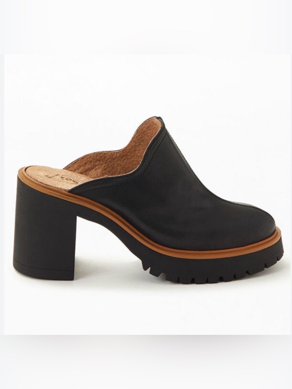 Free People James Mule Black Leather Heeled Chunky Sole Mules Size 38